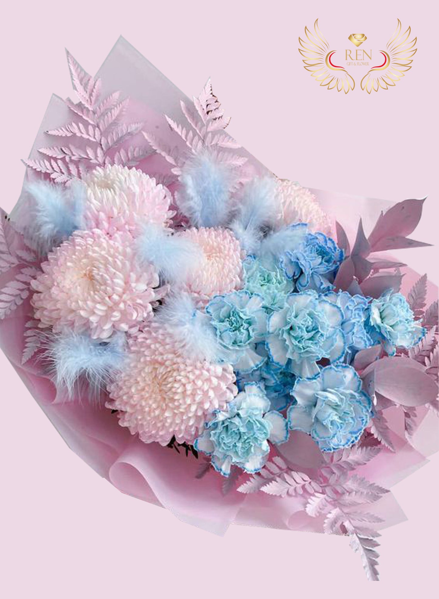 Carnation Blue Tinted, Chrysanthemums mix bouquet