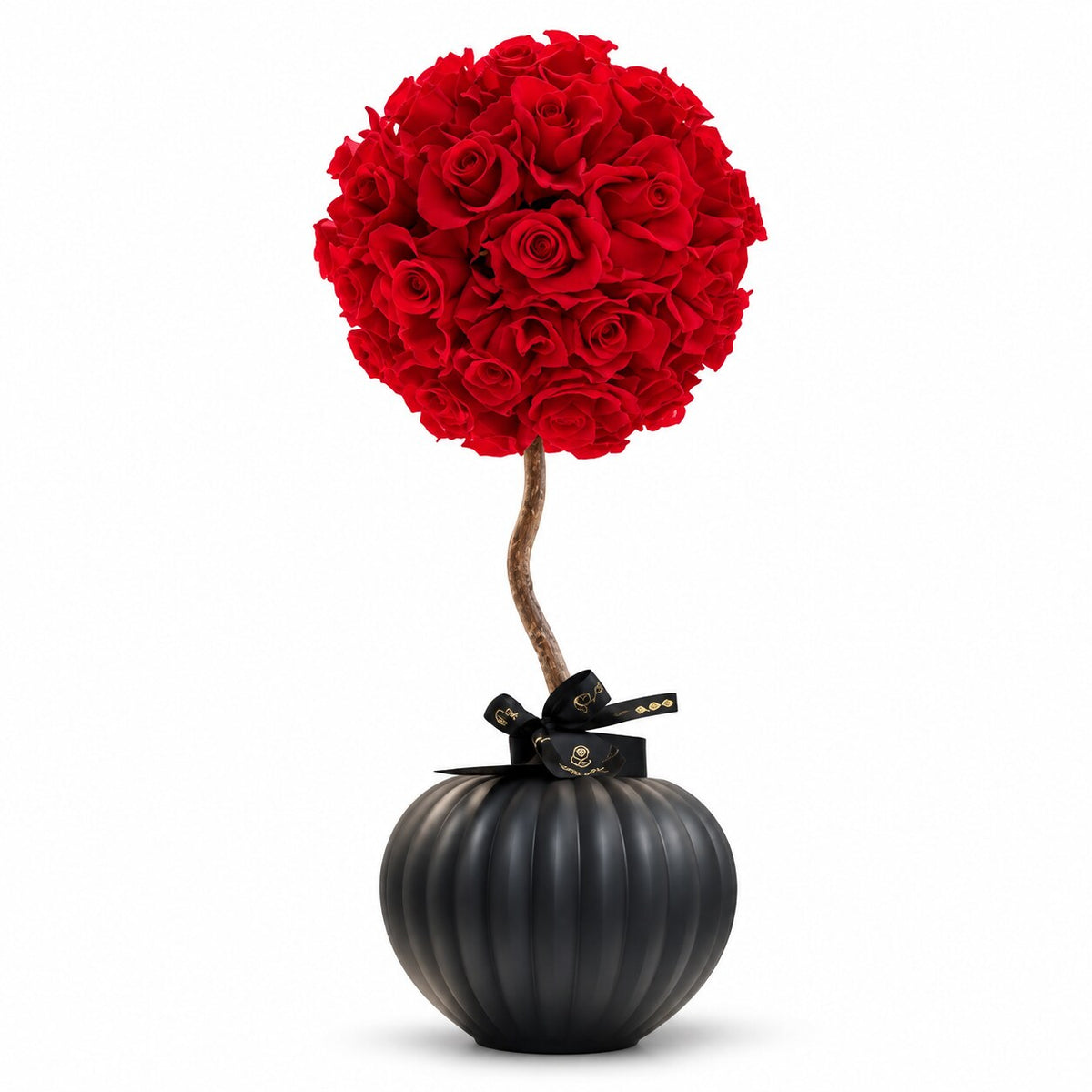 Red Forever Rose Tree in Black Vase