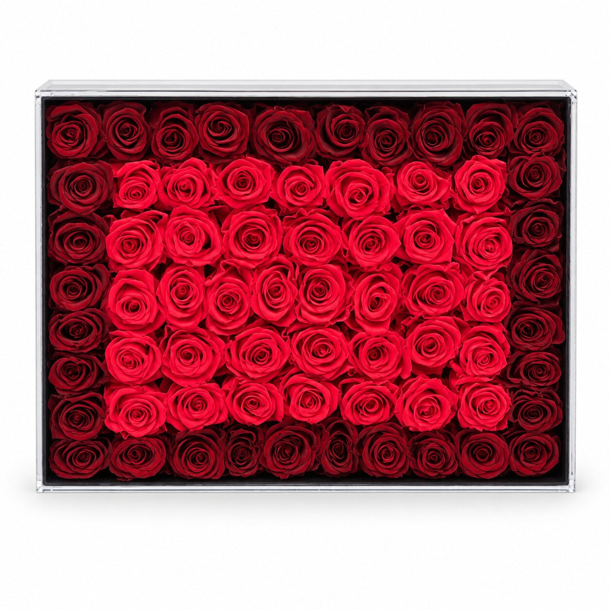 Red and Deep Red Forever Roses in Black Acrylic Box