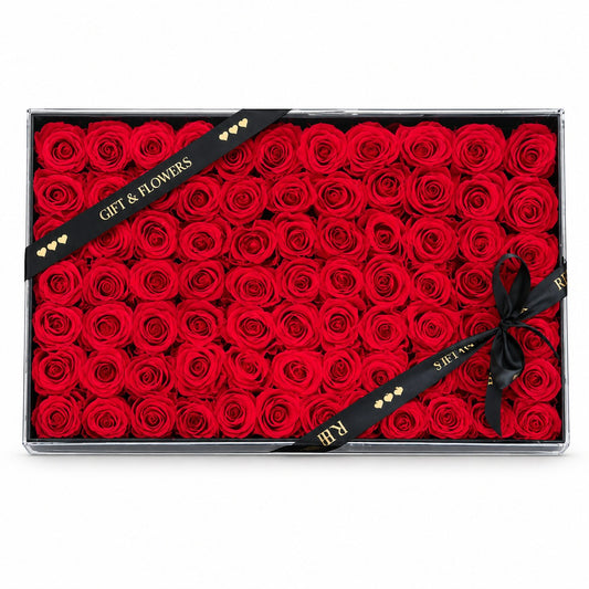 Red Forever Roses in Black Acrylic Box