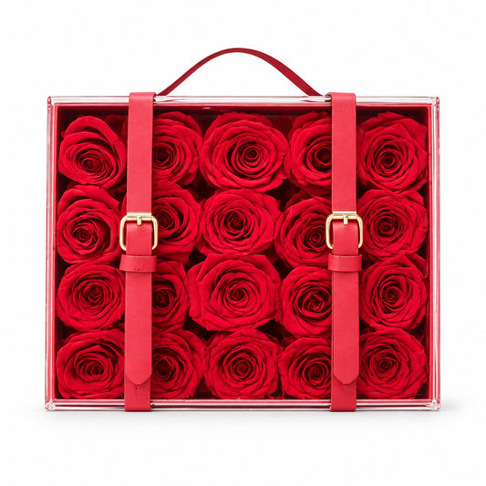 Red Forever Roses in Red Acrylic Box