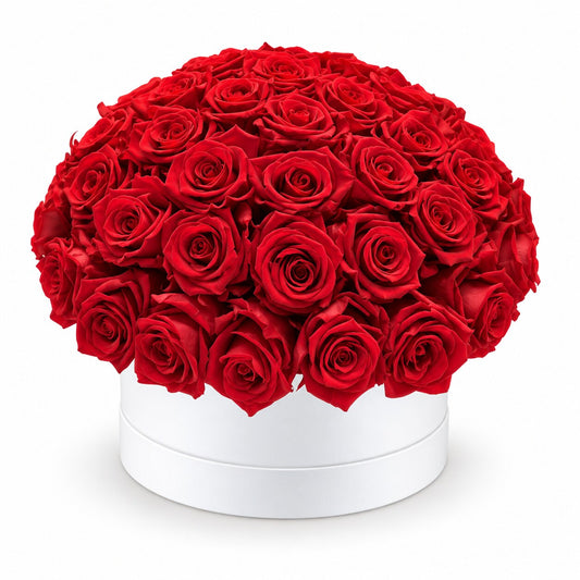 Red Forever Roses in White Box
