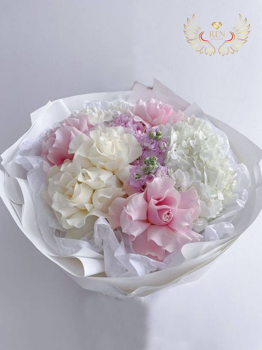 White Pink Roses Mix Bouquet